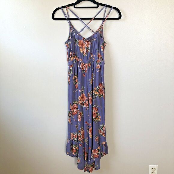 American Eagle Jumpsuit Small Cropped Floral Ruffle Flare Leg Adjustable Strappy - Picture 5 of 13